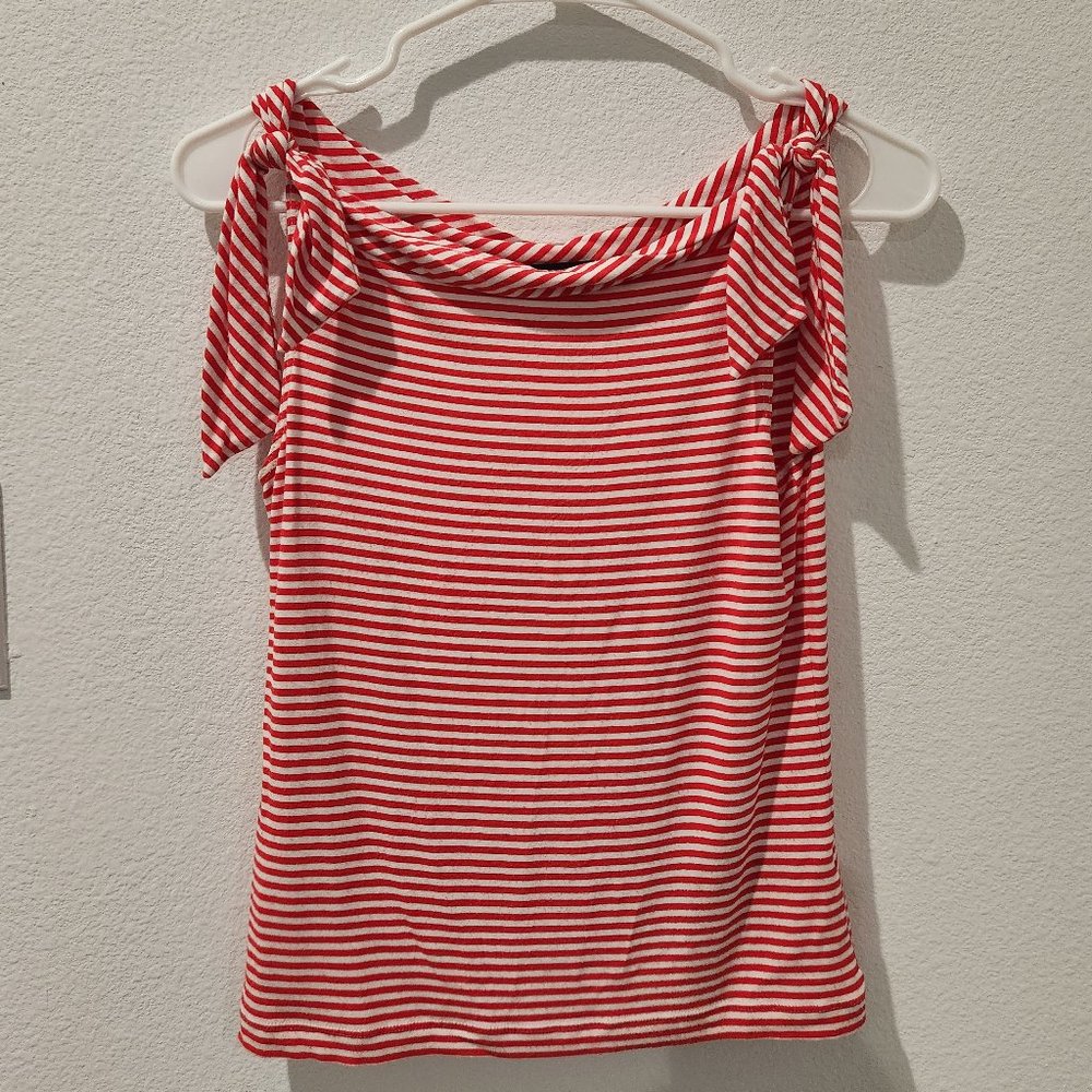 Vintage Y2K Banana Republic Size S Red and White Striped Shoulder Tie Top